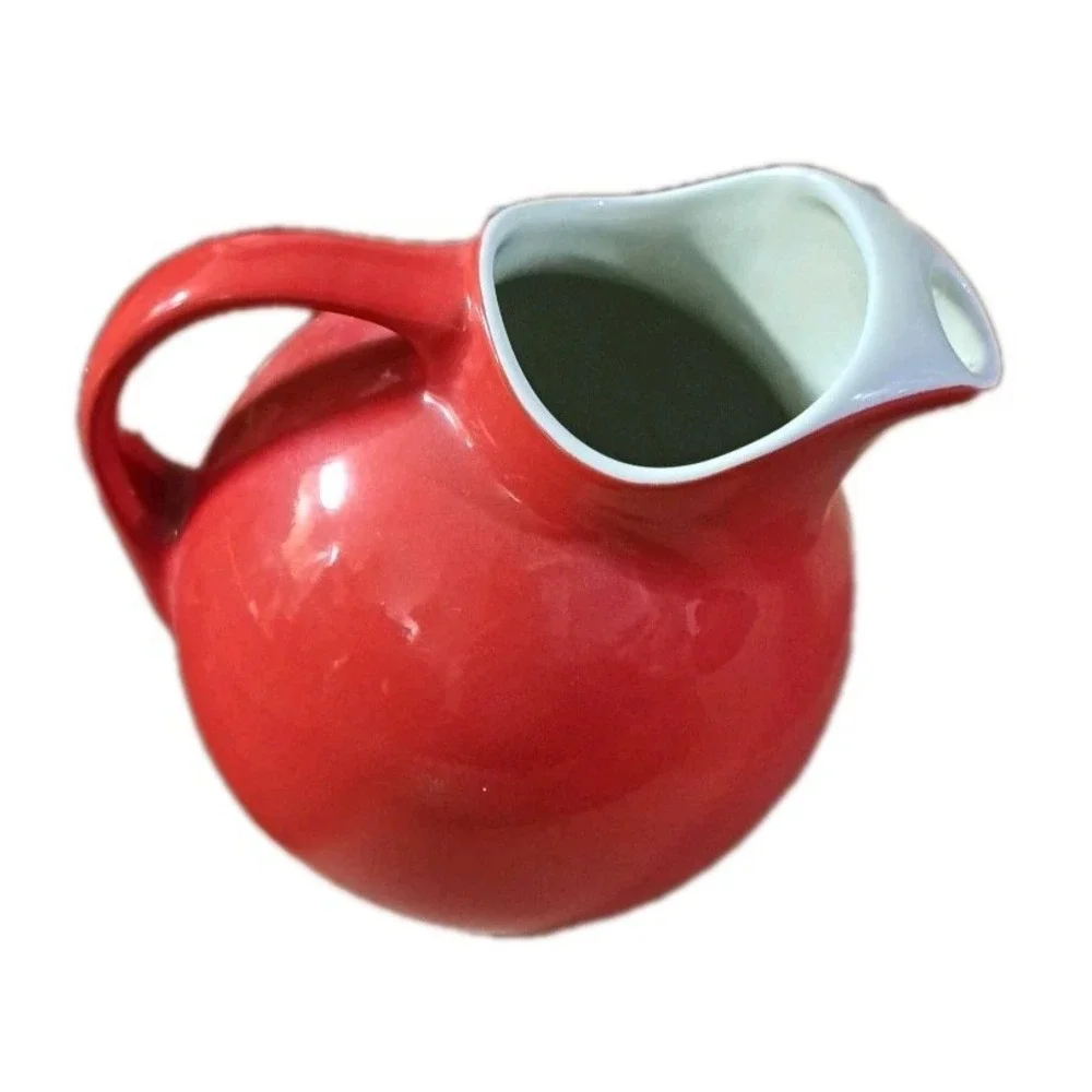 Vintage Hall China Red Chinese Large Ball Jug With Ice‎ Lip